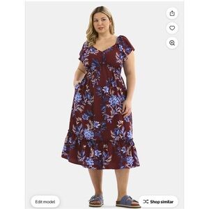 Terra & Sky Women's Plus Flutter Sleeve Midi Tiered Dress